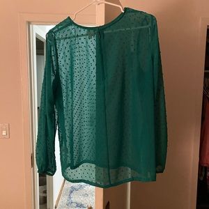 Women’s sheer, long sleeved green blouse